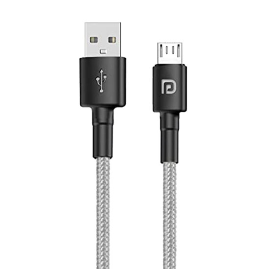Portronics Konnect B Micro USB Cables For Fast Charging & Data Sync 3.0 Amp with PVC Heads I Nylon Braided I 1 mtr(Grey)