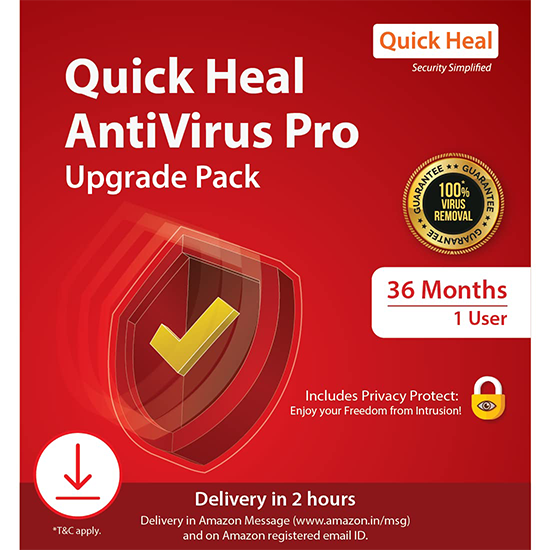 Quick Heal | Antivirus Pro – Renewal Pack | 1 user | 3 Years | Email Delivery in 2 hours - no CD | Existing Quick Heal Single User AV Pro Subscription Needed