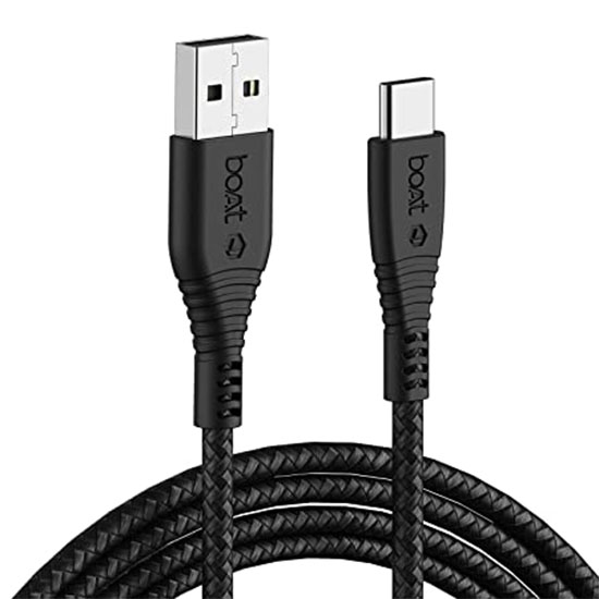 boAt Type C A325 Tangle-Free, Sturdy Type C Cable with 3A Rapid Charging & 480mbps Data Transmission(Black)