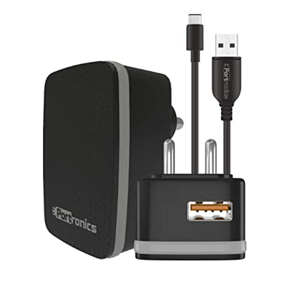 Portronics Adapto 64 POR-1064 3.0A Quick Charger with Single USB Port (Black)