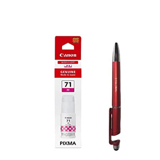 Canon 71 Magenta Ink Bottle Bundle with ITGLOBAL ™ 3 in 1 Multi-Function Anti-Metal Texture Rotating Ballpoint Pen, Creative Mobile Phone Stand, Stylus Pen Gi 71 Gi-71 Gi71