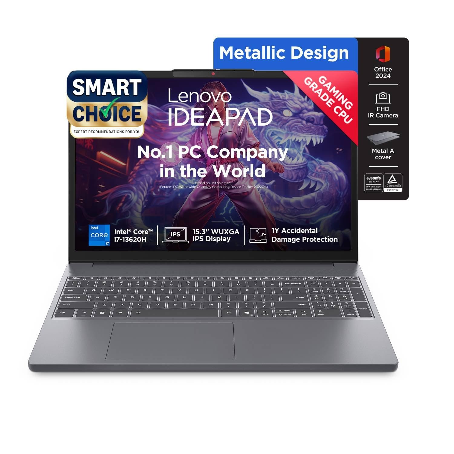 Lenovo Smartchoice IdeaPad Slim 3 13th Gen Core i7-13620H 15.3" (38.8cm) WUXGA IPS Laptop (16GB RAM/512GB SSD/Win 11/Office 2024/Backlit/Top Metal Cover