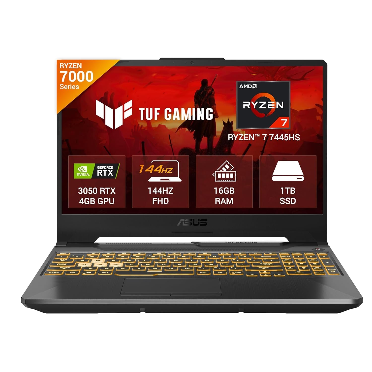 ASUS TUF A15 (2025) AMD Ryzen 7 7445HS,Gaming Laptop,RTX 3050-4GB,75W TGP,16GB RAM (Upgradeable Upto 64GB) 1TB SSD,FHD,15.6",144Hz,48Whrs,M365 Basic (1Year)*,Office 2024,Black,2.3 Kg,FA506NCG-HN251WS